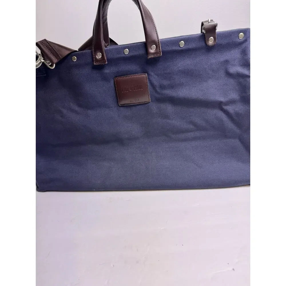 Line of Trade Canvas Weekender Bag Blue Brown Leather Trim No. 0312